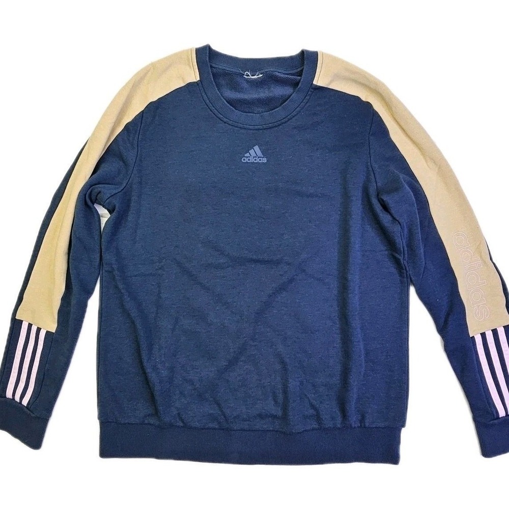 Adidas Navy Blue Colorblock Sweatshirt Pink Stripes Tan Panels Mens Large